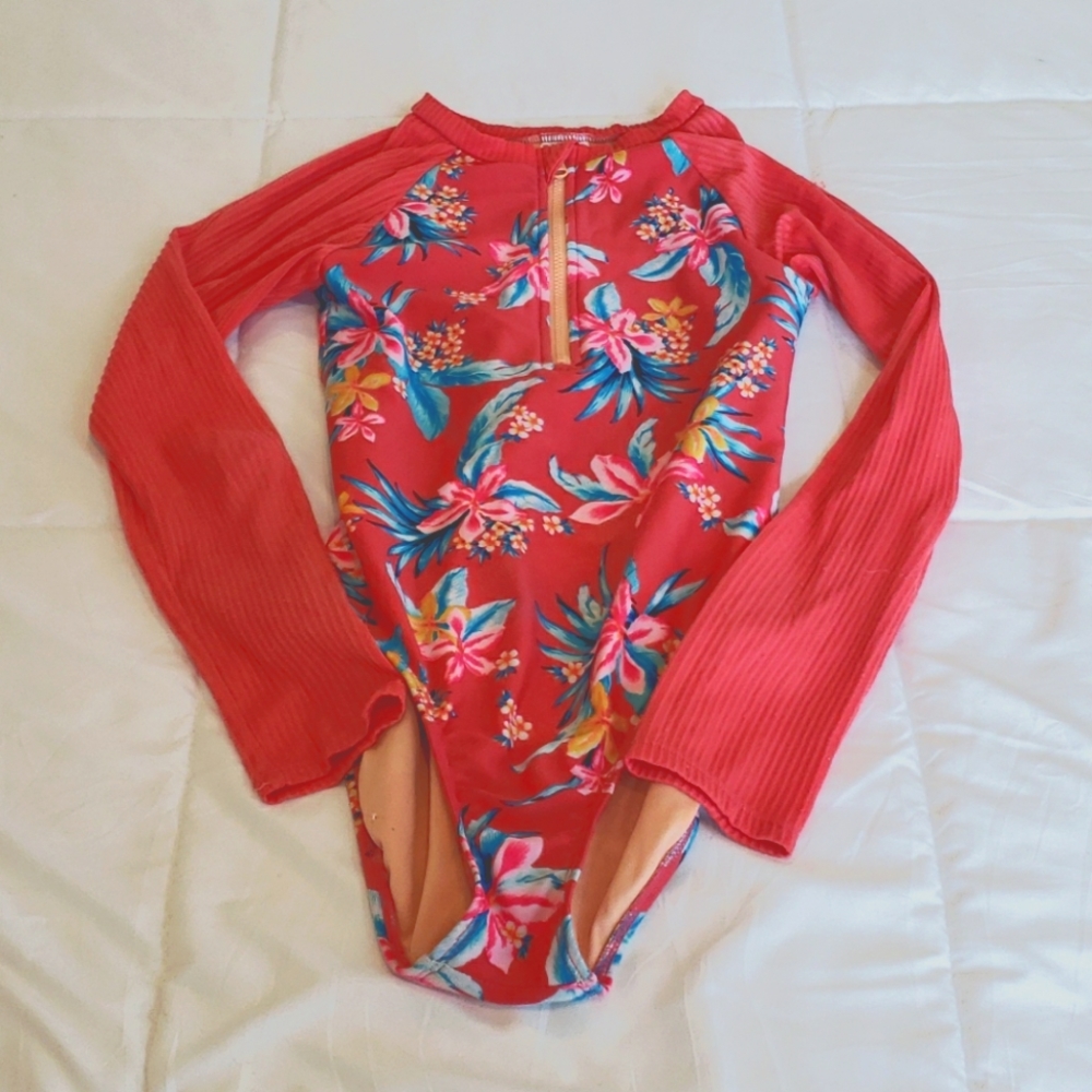 Floral long sleeve lined swimsuit with zipper